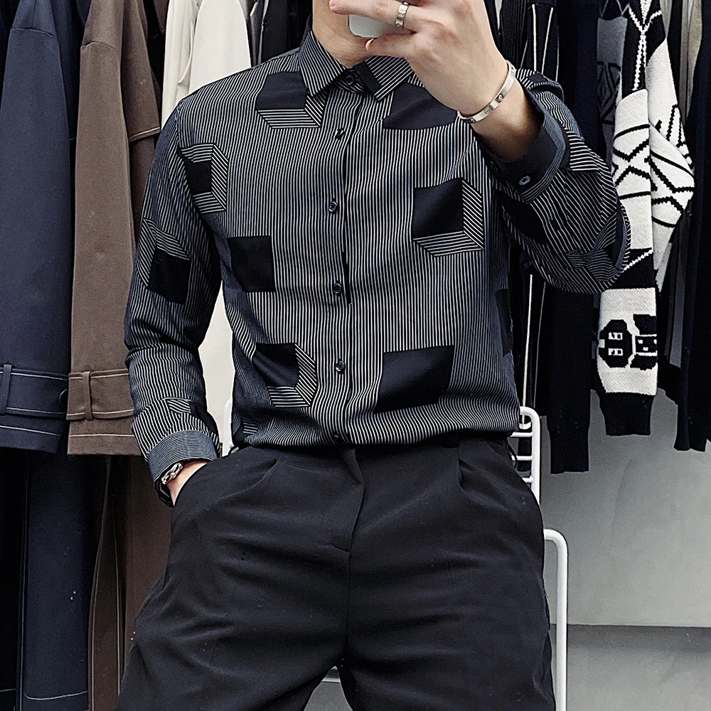 

High Quality British Style Long Sleeve Men Plaid Shirts Formal Wear Simple All Match Slim Fit Casual Blouse Homme 3Colors 3XL-M