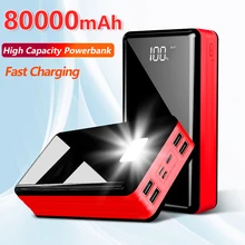 80000mAh Power Bank Travel Portable High Capacity Mobile with 4USB Outdoor Fast Charging Poverbank for Xiaomi11 Samsung iPhone13