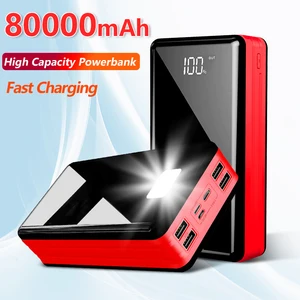 80000mah power bank travel portable high capacity mobile with 4usb outdoor fast charging poverbank for xiaomi11 samsung iphone13 free global shipping