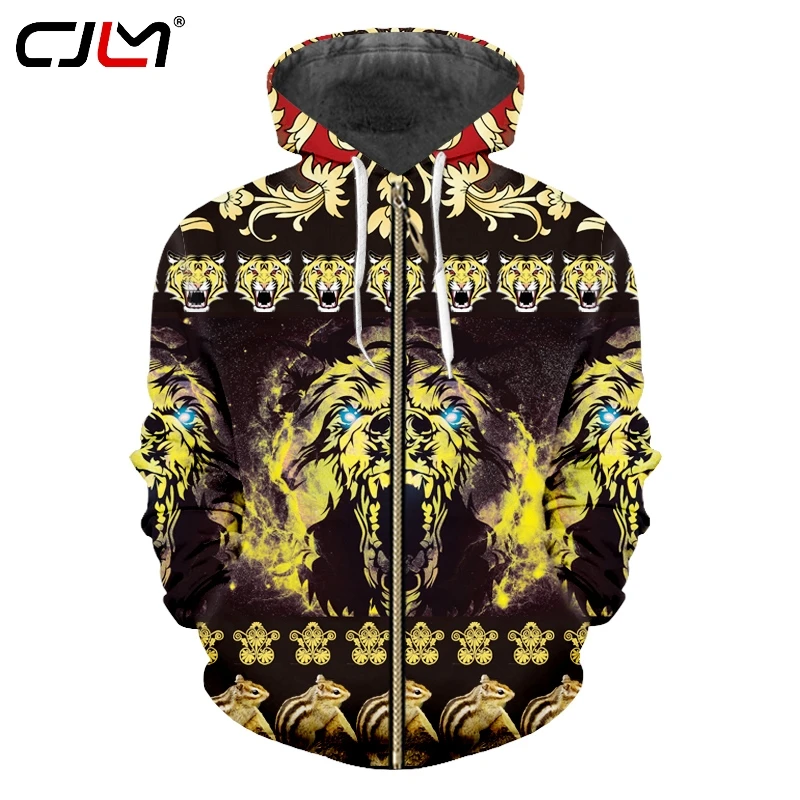 

Куртка CJLM на молнии для мужчин и женщин, модная весенняя одежда с 3D золотым рисунком животных, пальто большого размера в стиле Харадзюку для ...