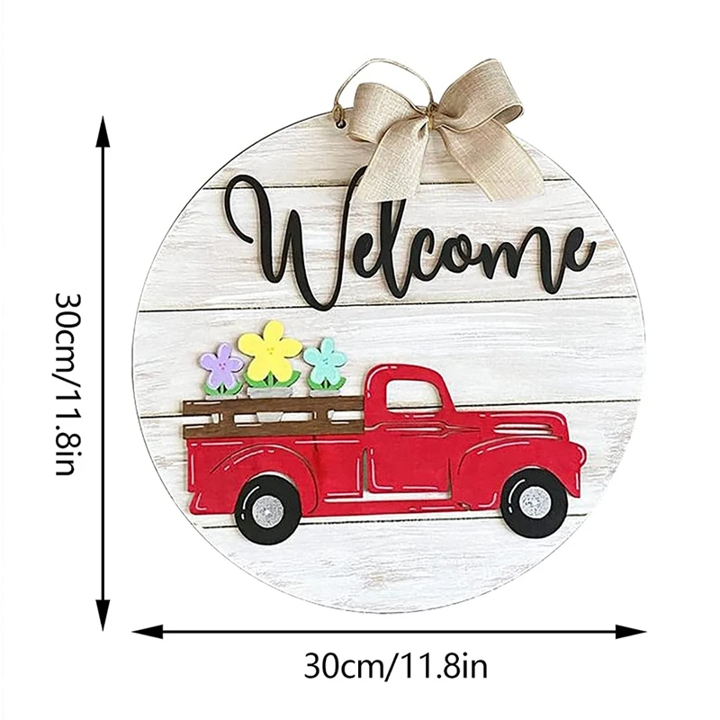 

Retro Seasonal Welcome Sign,Interchangeable Front Door Welcome Sign Wreath,Truck-Shaped Farmhouse Front Door Decor