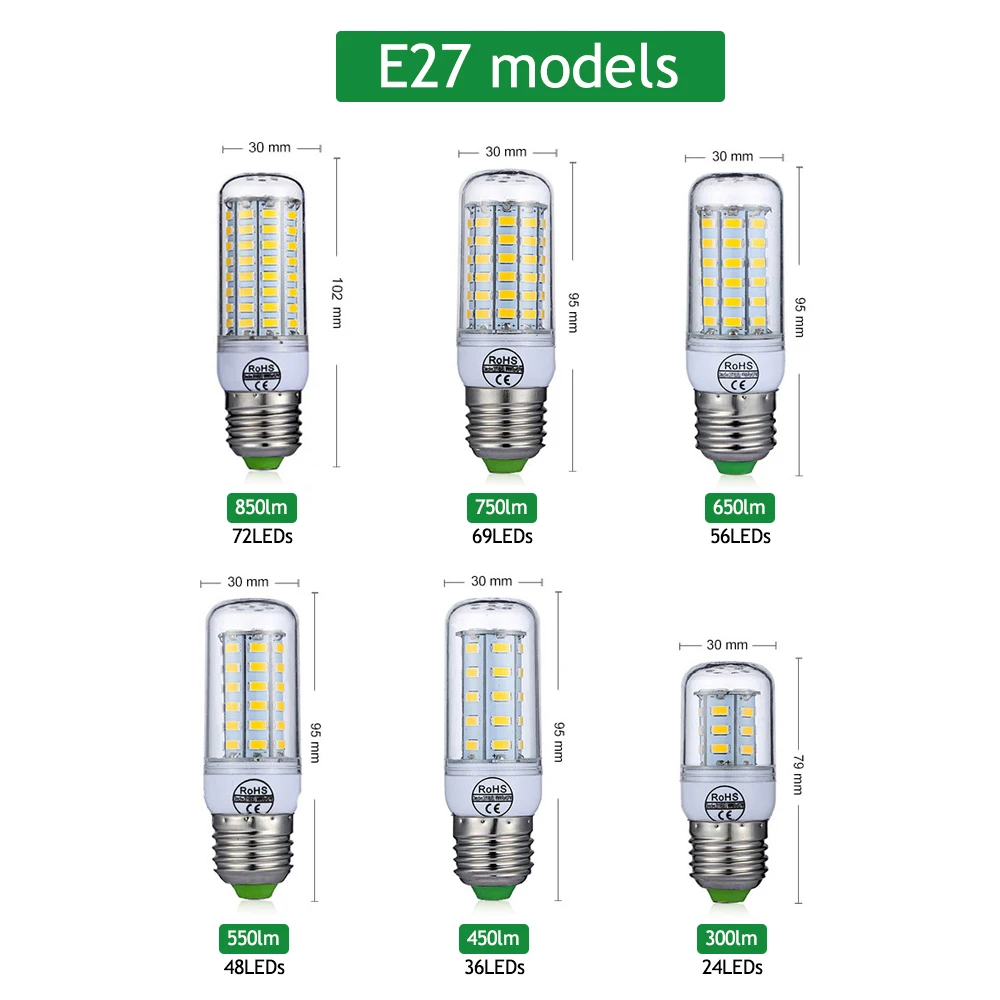E27 светодиодный светильник E14 лампы SMD5730 220V кукурузы 24 36 48 56 69 72 s люстры в форме