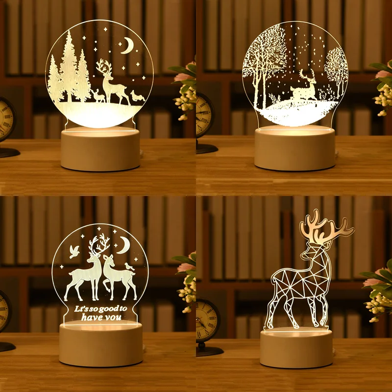 

Christmas 3D Acrylic USB Night Light Christmas Decorations for Home Tree ElkXmas Gift Navidad 2021 New Year Home Decore Garland