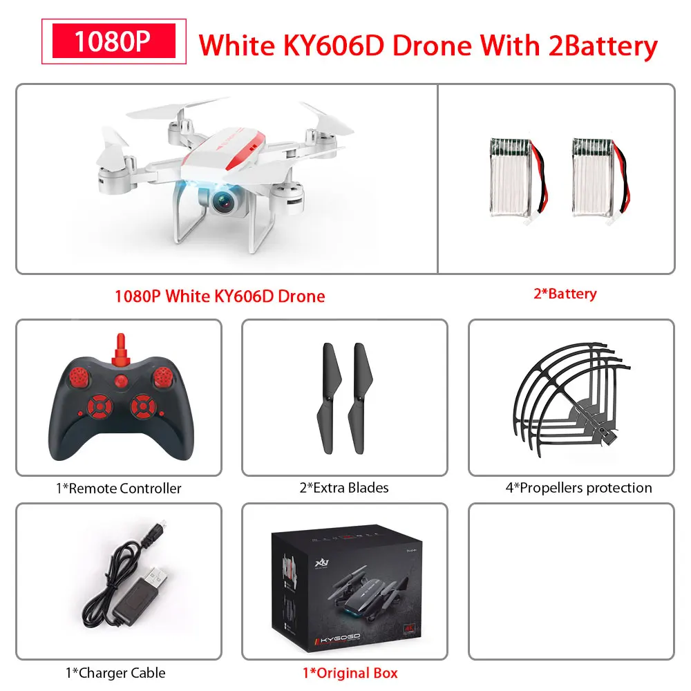 White 1080P 2B KY606D Дрон с FPV wifi 480P 1080P 4K HD Двойная камера или без камеры Квадрокоптер 20 минут время полета мини Дрон VS SG106 E58 Дрон - Цвет: White 1080P 2B