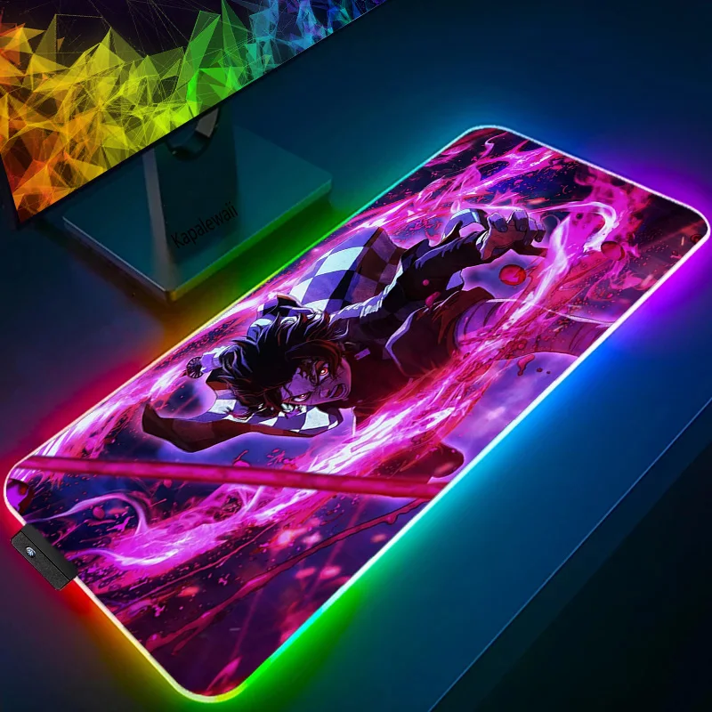 

Extended Mouse Pad Demon Slayer Desk Mat Pad For Keyboard Anime PC Mousepads Rgb Gaming Mousepad XXL 900x400 Deskmat Backlit