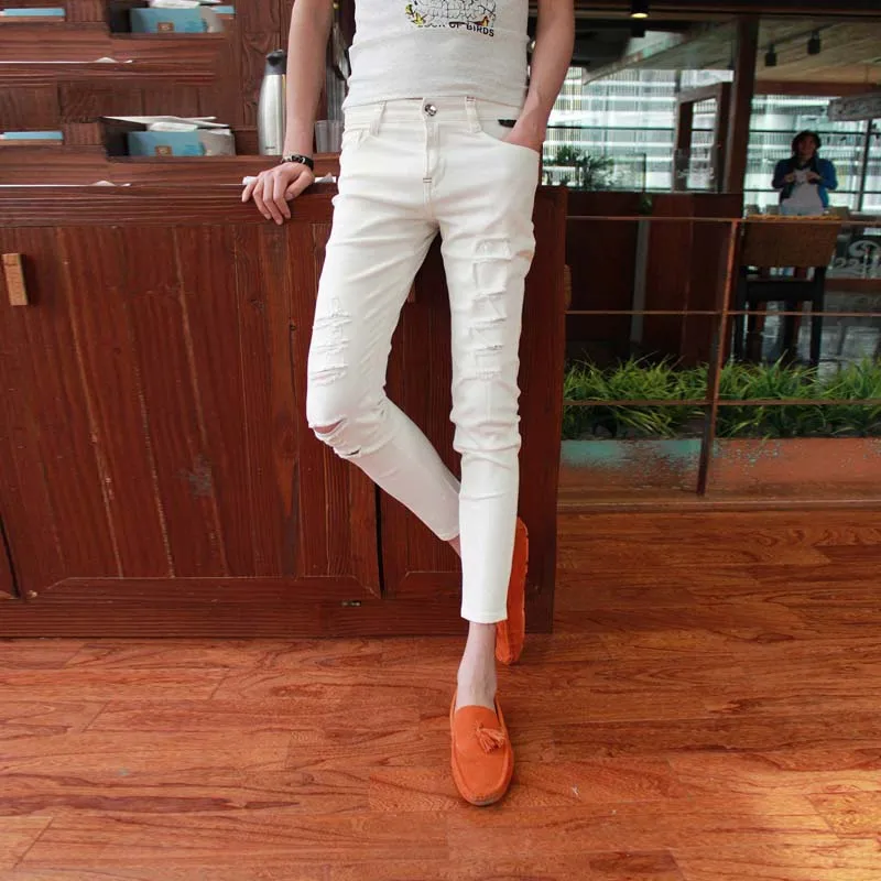 Оптовая продажа 2020 укороченные белые и черные мужские спортивные брюки летние рваные для мальчиков с полыми