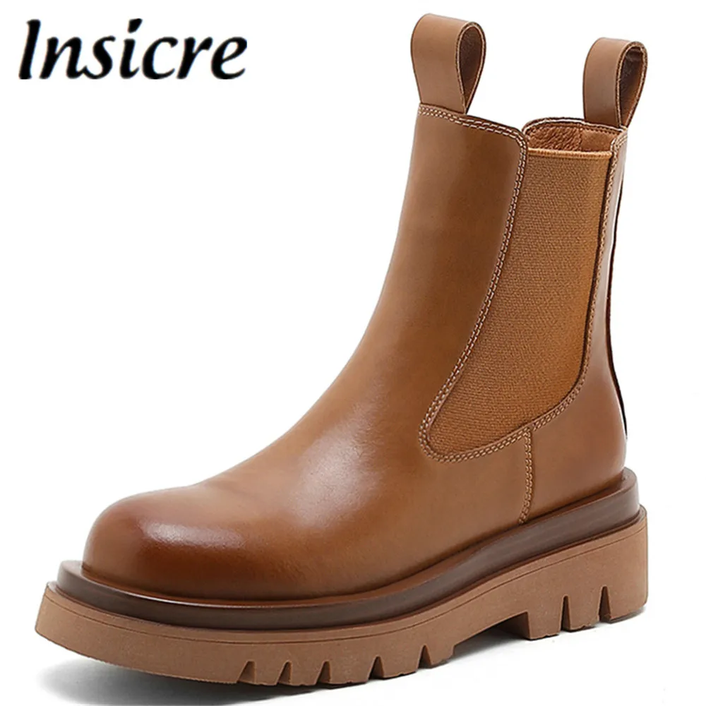 

Insicre Thick Bottom Chelsea Ankle Boots Women Autumn Winter Brand Designer Square Heel Platform Round Toe Ladies Fashion