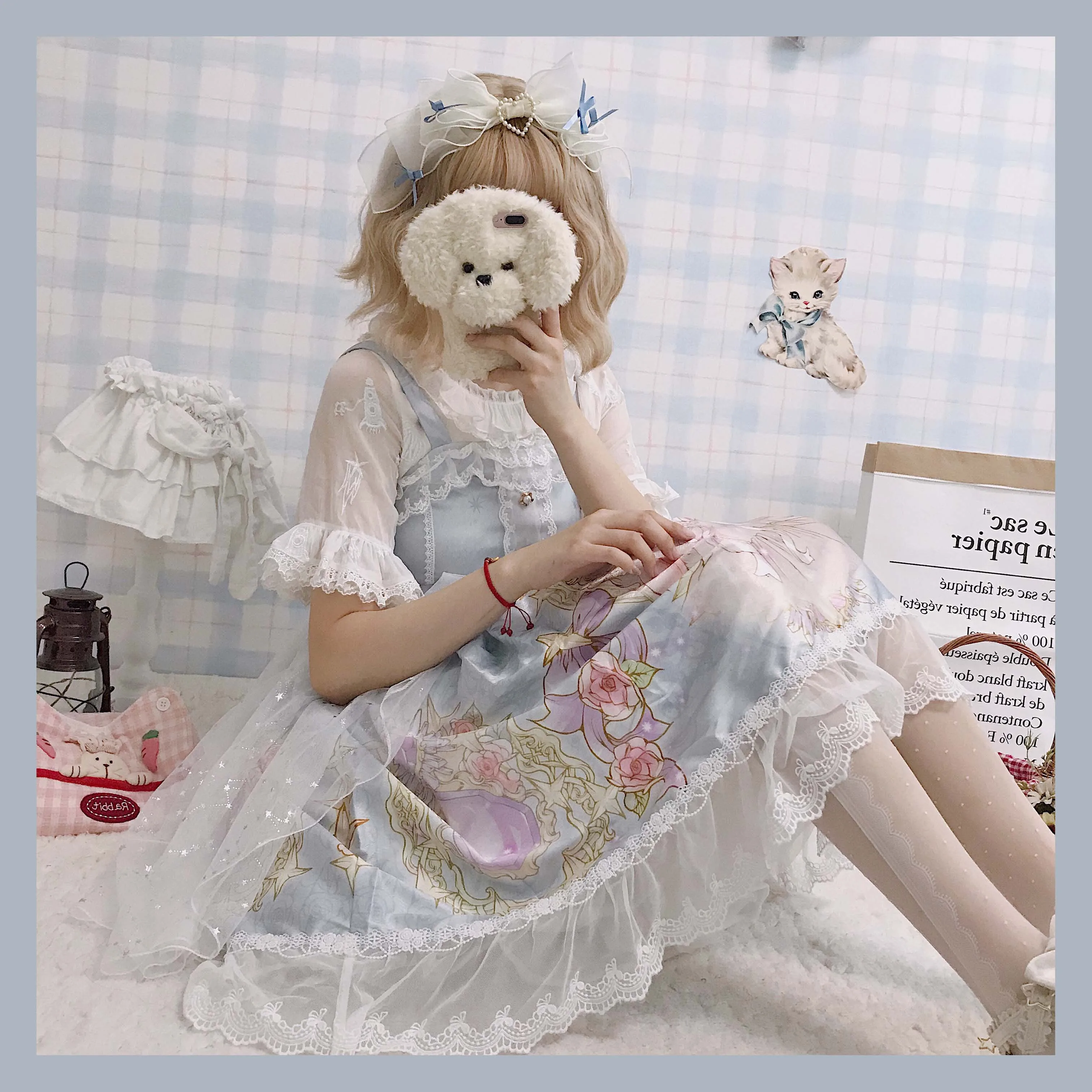 Kawaii/платье в японском стиле «Лолита»; мягкое милое красивое платье на бретелях для девочек; Сетчатое летнее платье