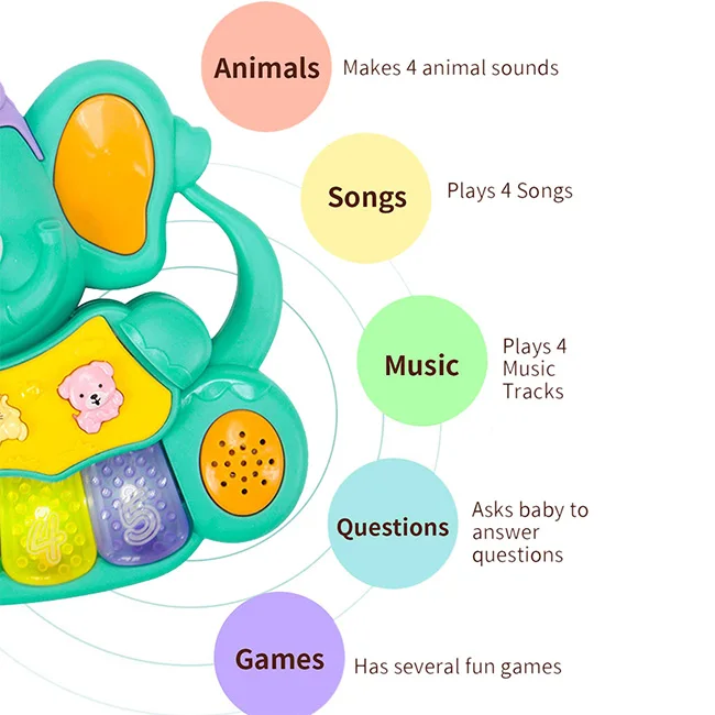 Детская музыкальная игрушка пианино слон светящаяся игрушечная клавиатура