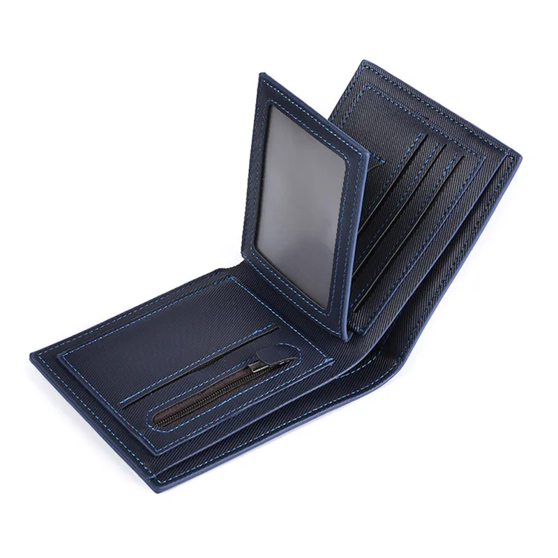 

Men's Short Wallet Cross Pattern Three Fold Zipper Coin Purse Multi-Card Slot Driver's License Card Case Wallet