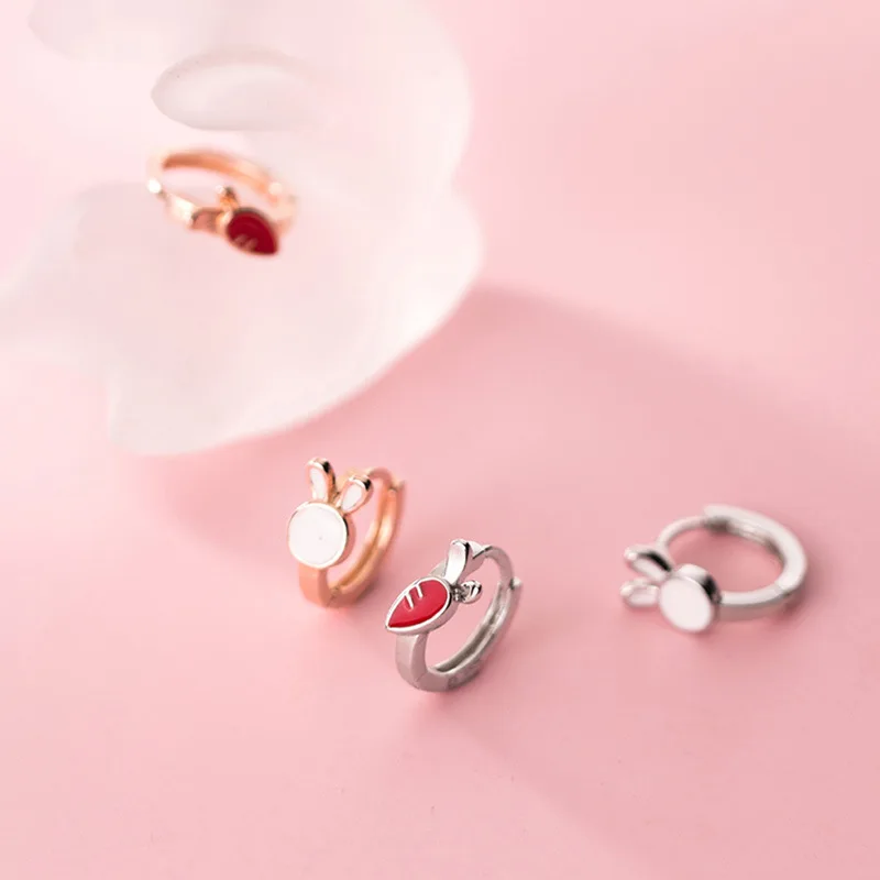 

Super Cute Little Rabbit Carrot Hoop Earrings Rose Gold/Silver Color Cartoon Women's Girls Earrings Jewelry Fashion Accessories