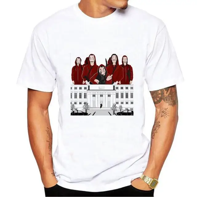 Футболка мужская с забавным дизайном тенниска надписью La Casa De Papel майка коротким