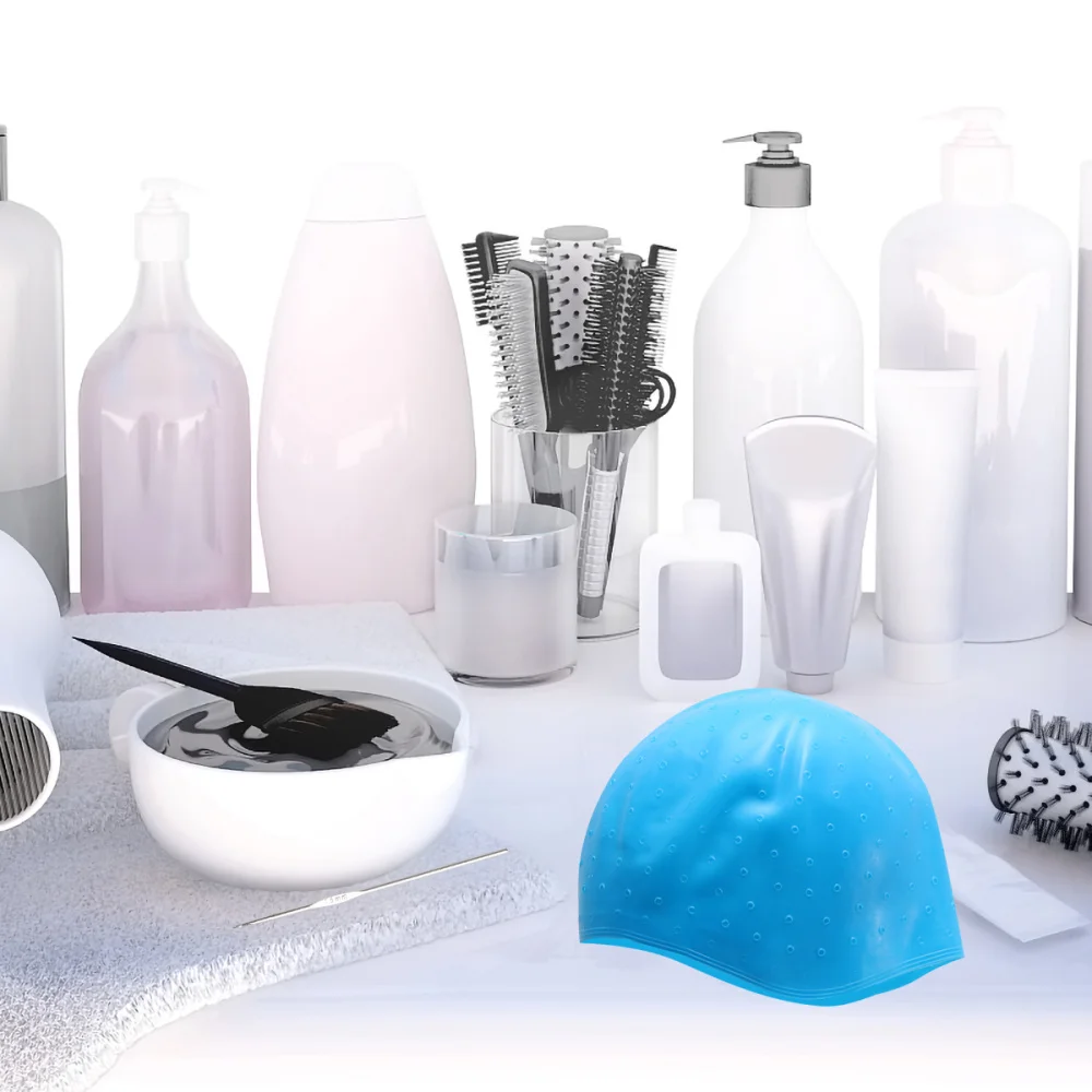 

Blue Silicone Hair Highlights Cap with Needle Hair Coloring Cap Hair Dyeing Tools for Barber Shop Salon