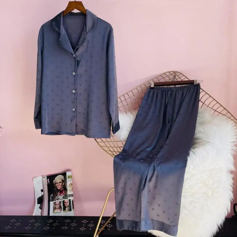 

Sexy 2PCS Pajamas Suit Satin Printed Women Nightwear Intimate Lingerie Spring Autumn Lady Sleepwear Casual Pyjamas Pour Femme