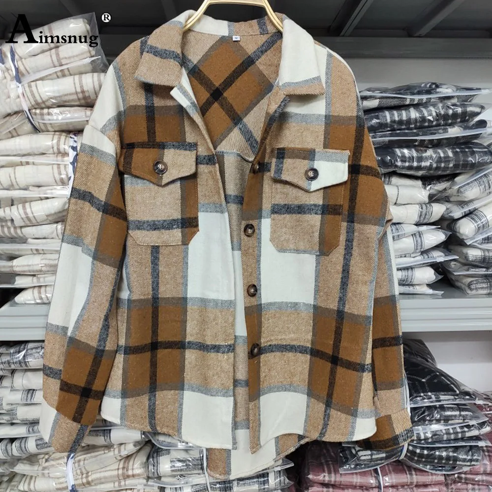 

England Style Wool Blend Coats Winter Outerwear 2021 Single Breasted Jersey Mujer Vintage Plaid Jacket Red Khaki Womens Clothing