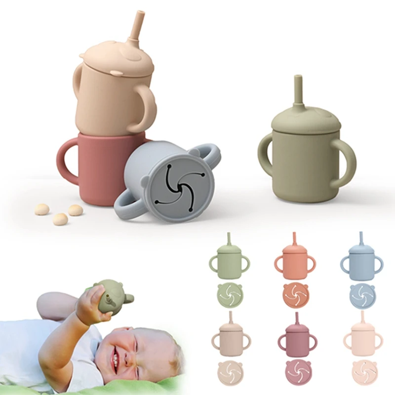 

Children Bottle Kids Drinking Cup Bowl baby With Straw 360 Portable Wooden Anti-Hot Leakproof Drink Silicone Bottle Snack Cup