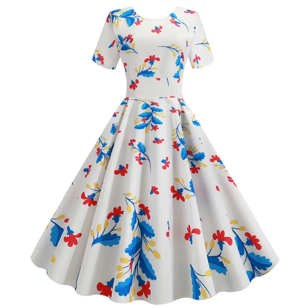 JAYCOSIN Сексуальные вечерние платья с круглым вырезом ретро принт Хепберн Ретро