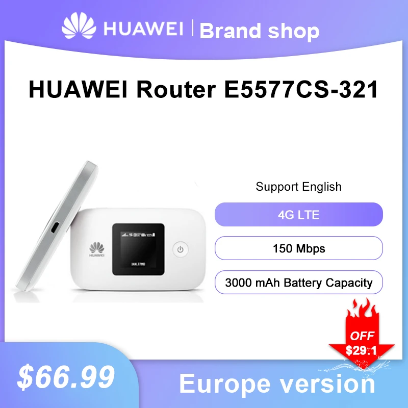 Модем HUAWEI E5577-321, 4G LTE, Wi-Fi, sim-карта, 150 Мбит/с, карманный аккумулятор 3000 мА · ч
