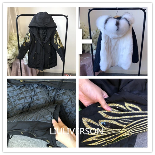 Детские парки с натуральным мехом лисы и кроличьим внутри зимние теплые пальто