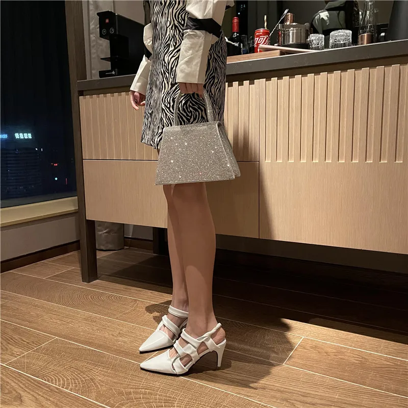 

Туфли-лодочки женские кожаные на тонком высоком каблуке, босоножки с острым носком и ремешком сзади, классическая обувь для офиса, весна