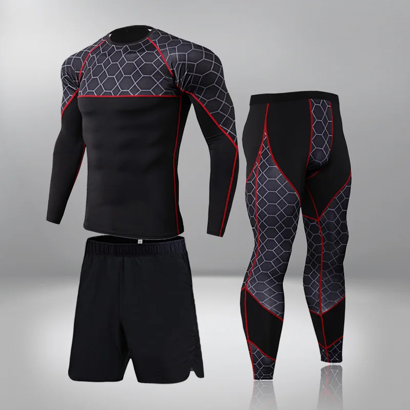 

Мужской компрессионный костюм для бега, мужская кофта для бега, спортивная одежда, термобелье в клетку