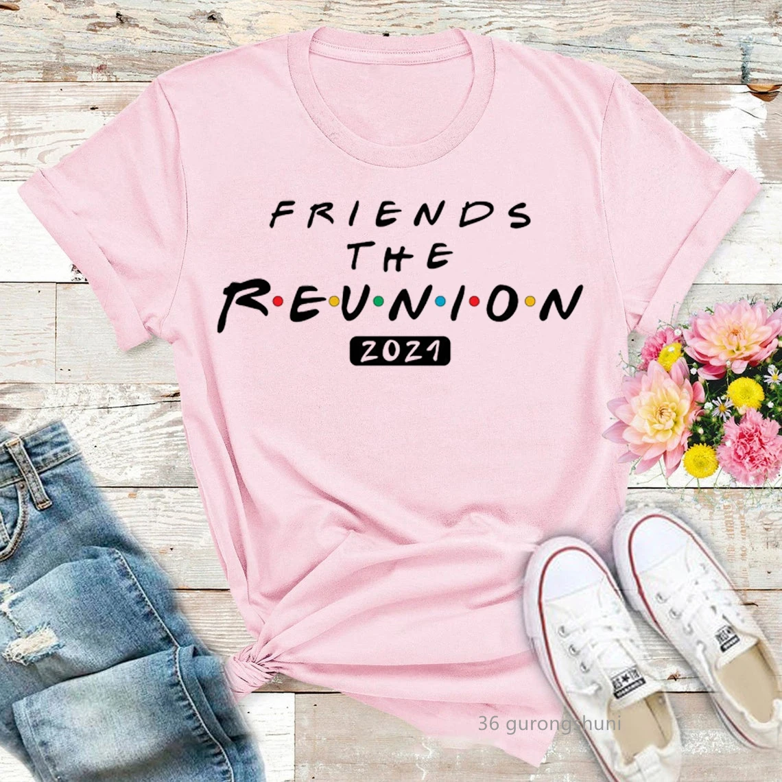 

2021 Hot Sale Old Friends Tv Show Best Friends The Reunion 2021 T Shirt Women T-Shirts Vogue BFF Tops Female Clothes Harajuku