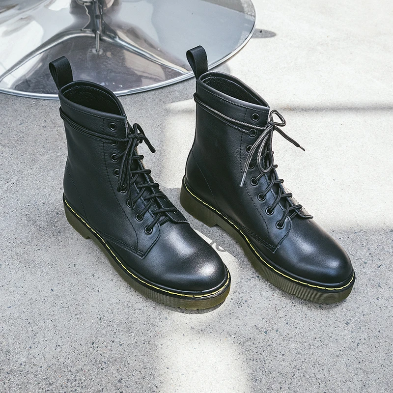 

TOTOMELA 2020 New High quality genuine leather boots square low heel cow leather autumn boots ladies casual ankle boots