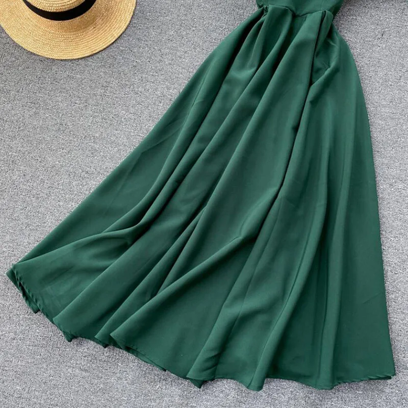 

Vintage Summer Dress Women Sexy V-neck Backless Solid Slim Spaghetti Strap Dresses High waist Sleeveless Holiday Beach Dress