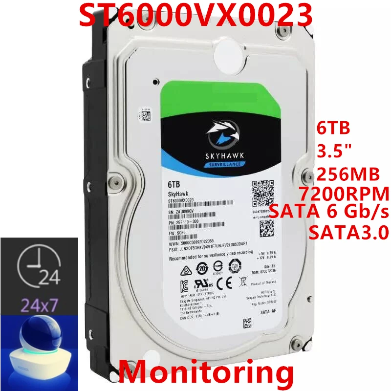Новый оригинальный жесткий диск для Seagate Skyhawk 6 ТБ 3 5 дюйма SATA ГБ/сек. 256 Мб 7200 об/мин