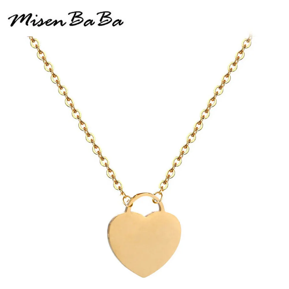 

MisenBaBa Simple Stainless Steel Flat Blank Heart Pendant Necklaces For Women Girls Wedding Jewelry Gifts