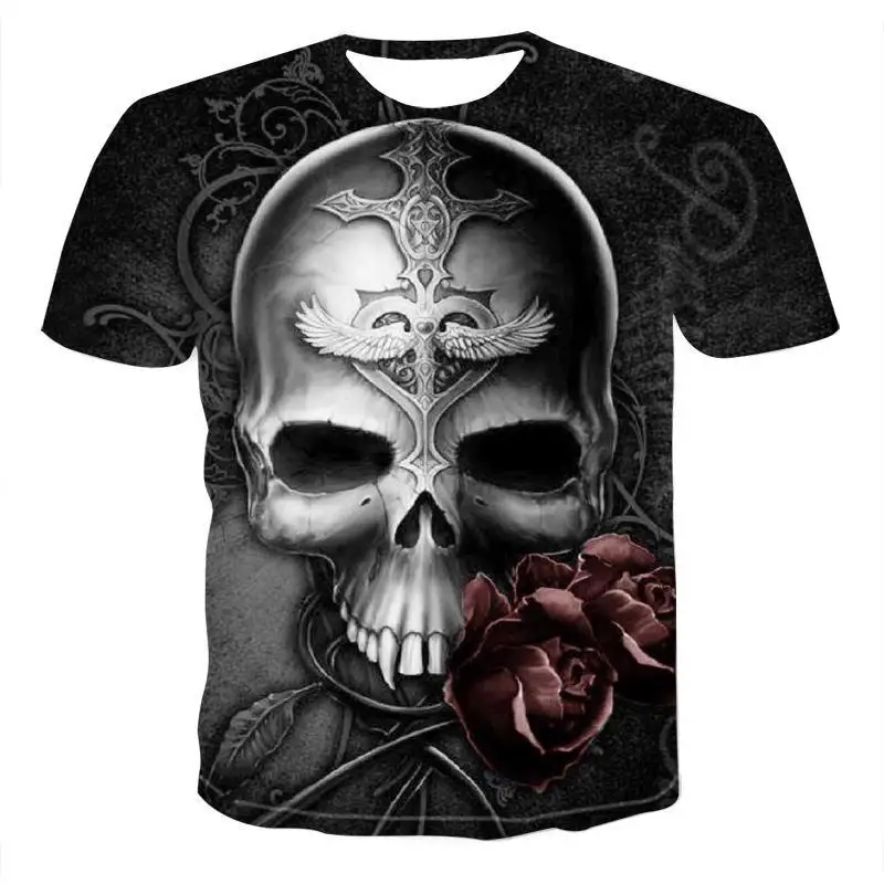 

2021 New Men's Skull Skull T-shirt Brand Punk Style Finger Skull 3D Printed T-shirt Men's Top Hip Hop Skull Punisher T-shirt