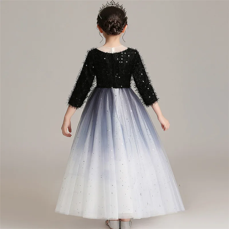 

2019Winter Autumn Elegant New Children Girls Birthday Evening Party Princess Dress Kids Host Piano Costumes Communication Dress