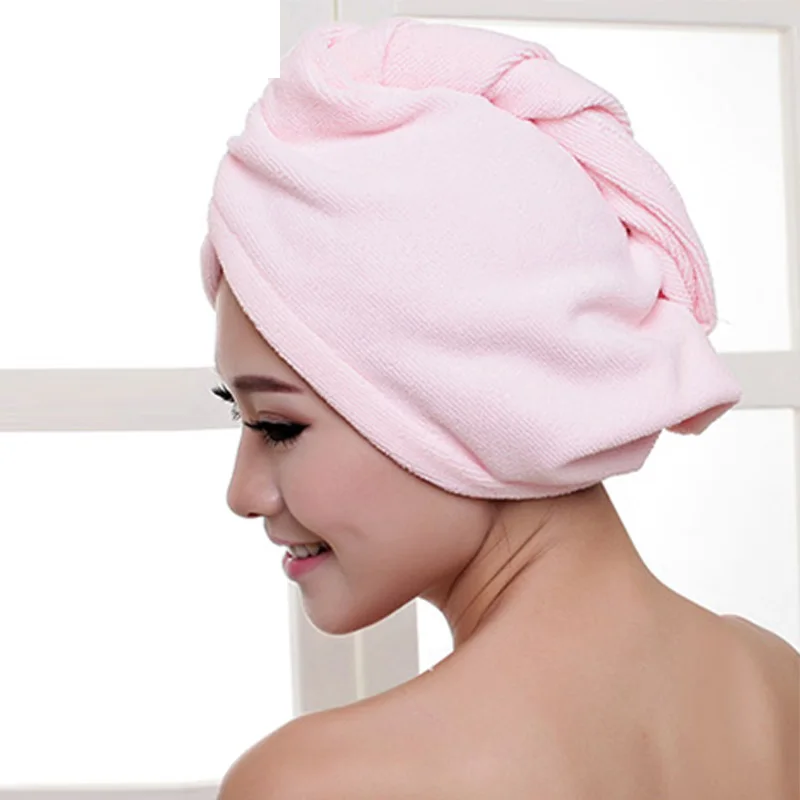 Pink Модное полотенце из микрофибры для волос, шапка, тюрбан, быстросохнущая, сухая Кепка, Дамское банное пляжное полотенце s - Цвет: Pink