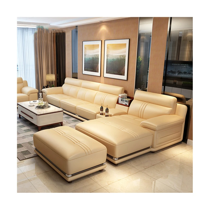 Диван из натуральной кожи U образной формы модульный дизайн кровати|Наборы для
