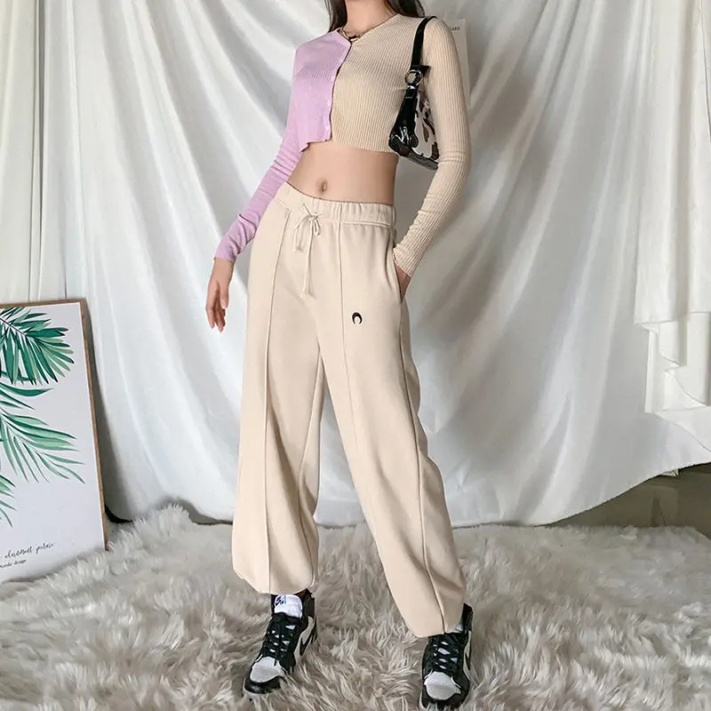 

Simple Style Fashion Street Personality Strap Solid color Wide- leg pants Sports Loose Casual Wear Autumn and winter Models