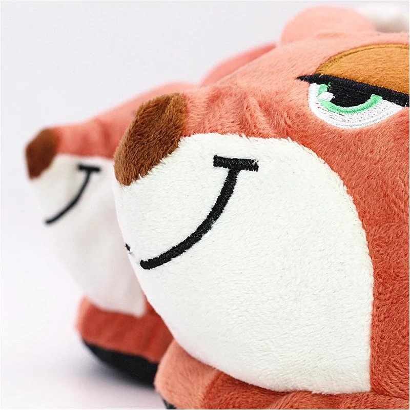 Тапочки унисекс зимние теплые с рисунком лисы круглым носком |