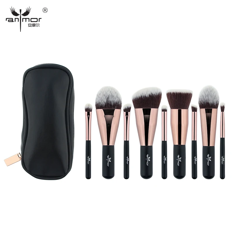 Anmor 9 шт. набор кистей для макияжа с сумкой синтетические волосы деревянная Кисть