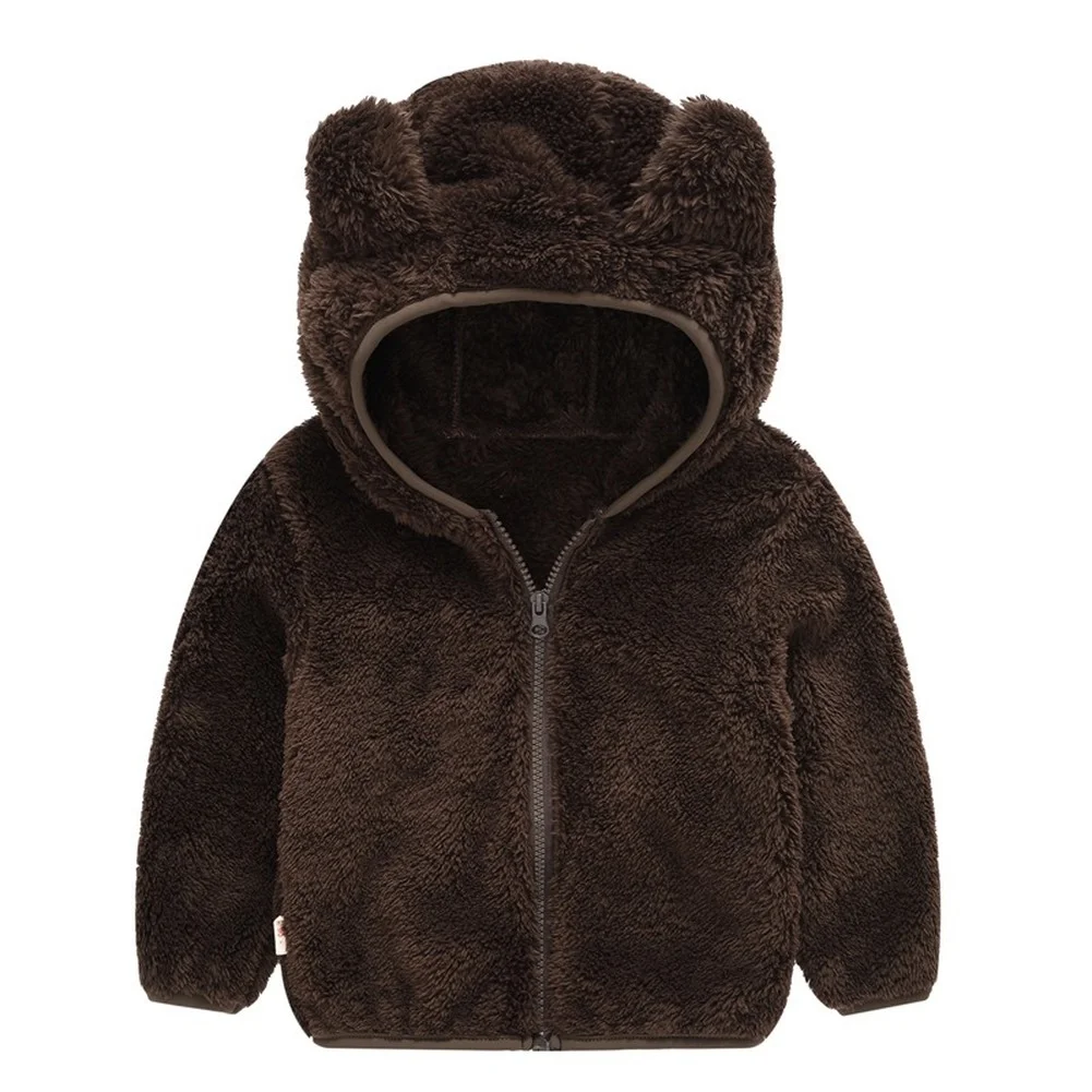 

2021 New Autumn and winter Fashion Fleece Wool Coat Children's Clothing Boy Girl Weaters Adorable Bear Ears Zipper Coat