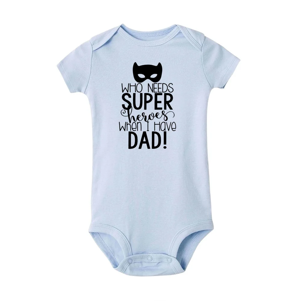 Одежда для новорожденных с героями «Who Super Heroes When I Have Dad» одежда с короткими рукавами для мальчиков и девочек комбинезоны из хлопка белого цвета - Цвет: RF29-SRPLB-