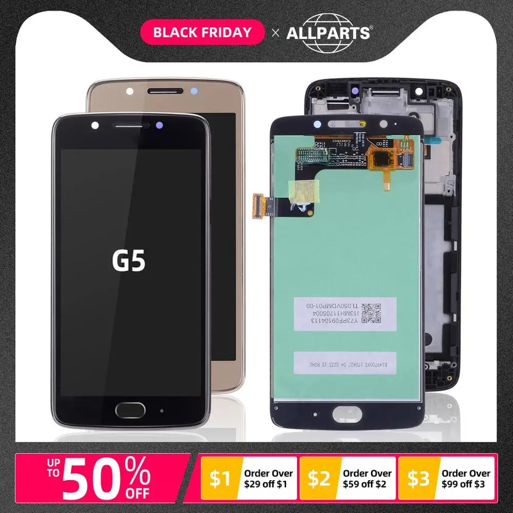 Дисплей для Motorola Moto G5 Plus LCD в сборе с тачскрином на рамке Оригинал черный