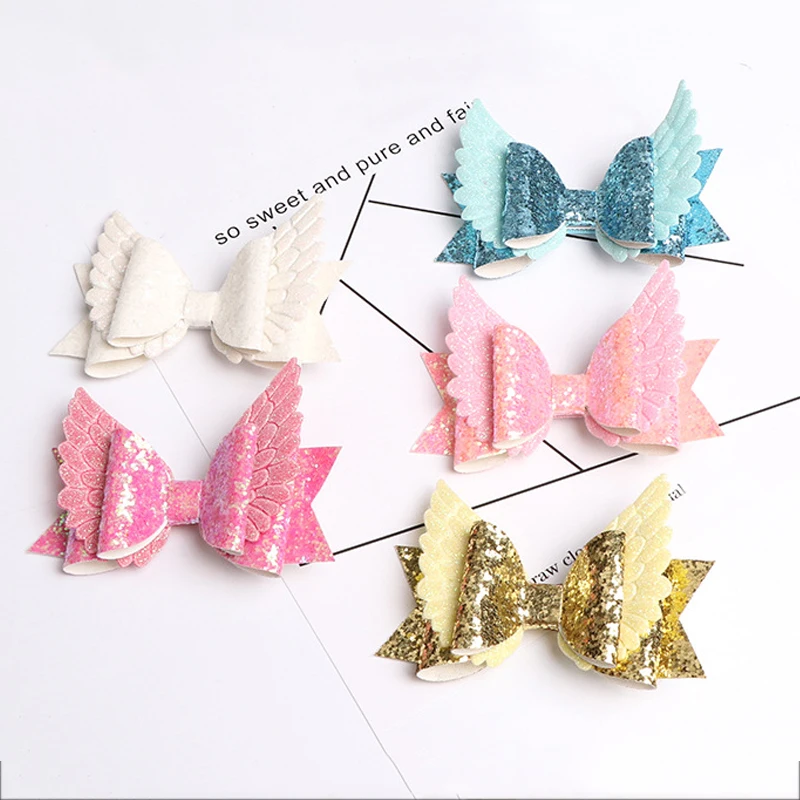Крылья Ангела банты для волос двухслойные шпильки с Блестками Блестящие заколки