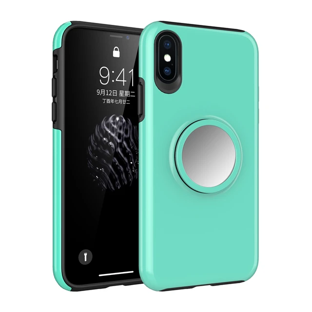 Mint Green Модный чехол для iPhone xs max, чехол для мобильного телефона, подушка безопасности, кронштейн Apple XR, анти-капля, 8 Plus, телескопическое магнитное кольцо с зеркалом - Цвет: Mint Green