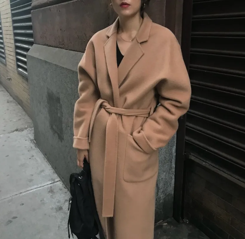 

Осенне-зимнее шерстяное пальто в Корейском стиле, новинка 2020, модное женское длинное шерстяное пальто с отложным воротником, женская элеган...