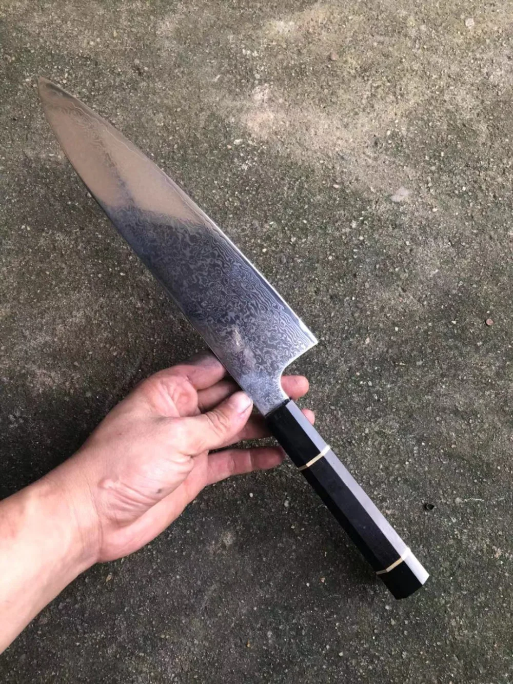 Дамасский стальной нож шеф-повара японский кухонный нож santoku VG10 острый нож для нарезки черного цвета восьмиугольник и Рог яка ручка