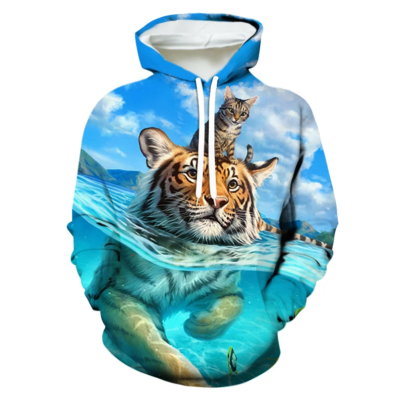 

2021 Men's Color Polyester 3D Printing Tiger Lion Pattern Sports Casual Fashion Hoodie, XXS-6XL Large Size