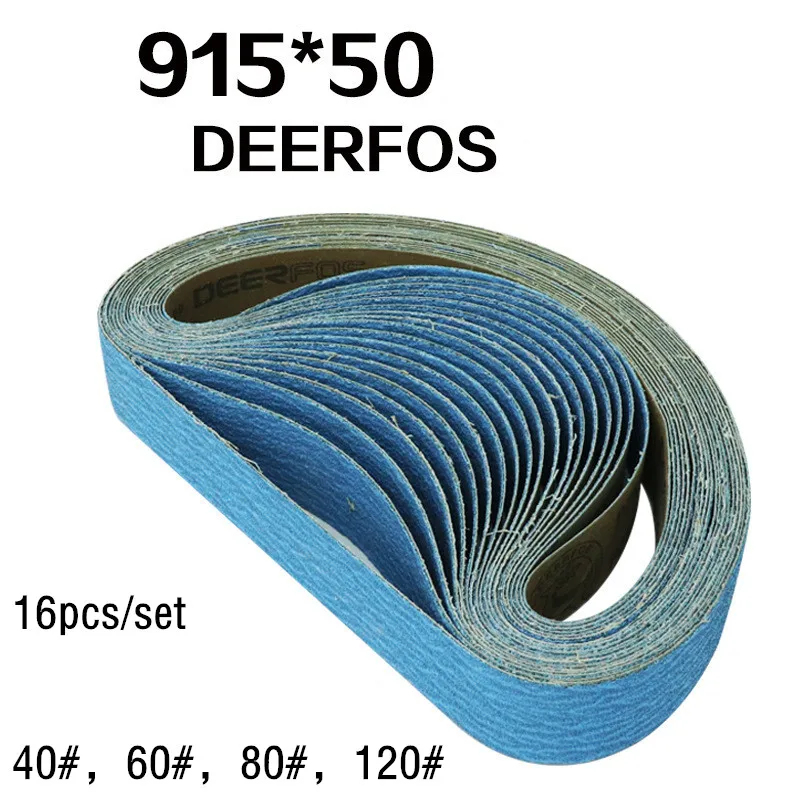 

Шлифовальные ленты 915*50/100 мм, 16 шт., 4 из 40/60/80/120 Grits, синий ленточный шлифовальный инструмент для деревообработки, полировки металла, циркония ...