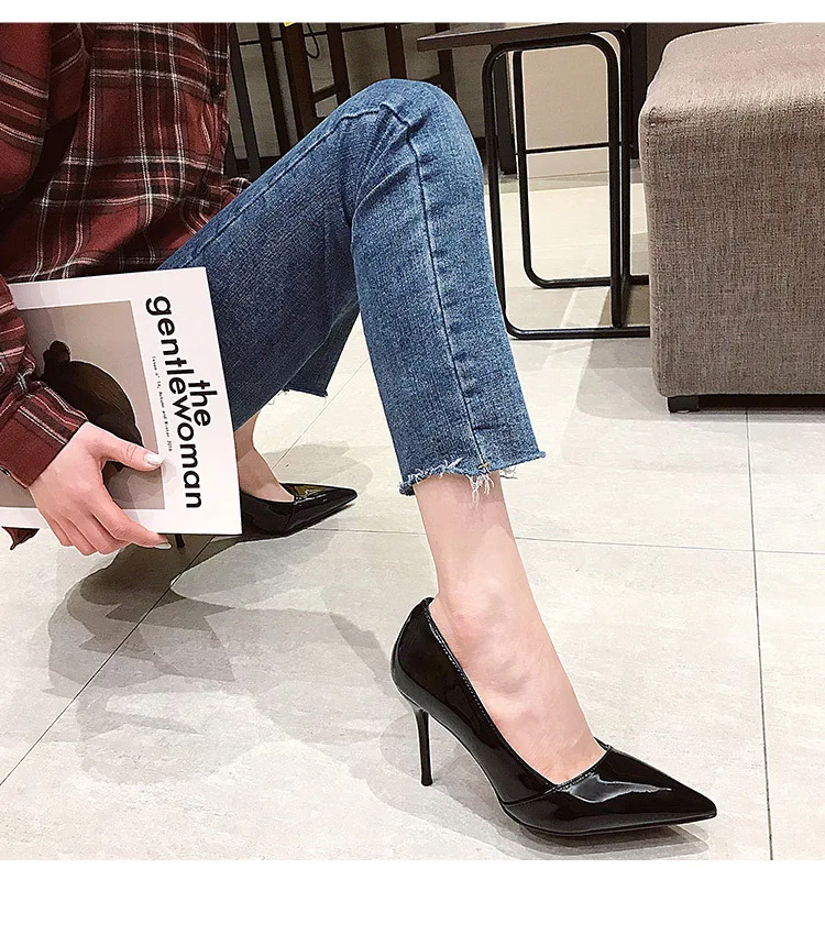 

2020 Spring WOMEN'S Shoes Minimalist Solid Color Sexy Patent Leather Shiny Side Thin Heeled Work Pointed-Toe High Heel Shoes