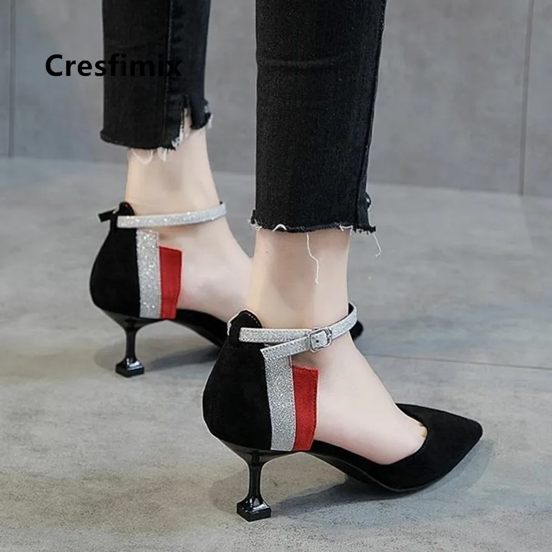 Cresfimix Женская Симпатичный разноцветный Удобная детская обувь с пряжкой на высоком каблуке ремешком