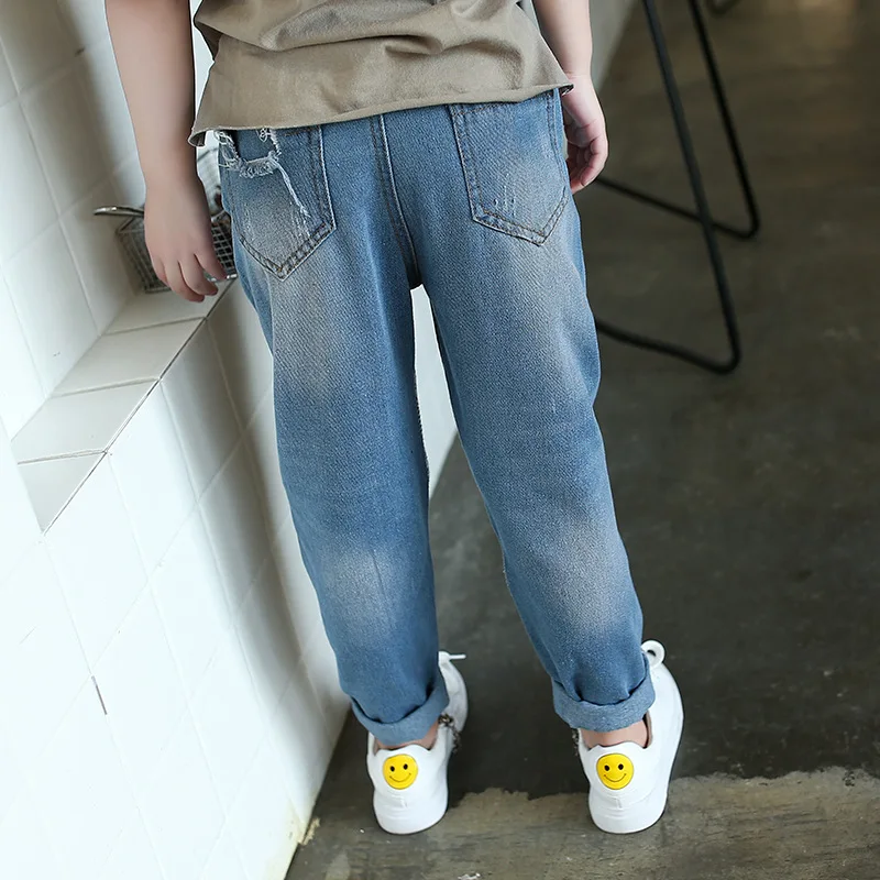 Короткие повседневные однотонные детские джинсы с эластичной резинкой на талии