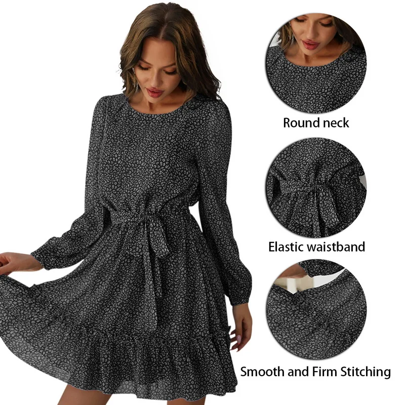 

Women Floral Print O-neck Party Dress Spring 2021 Vintage Long Sleeve A-Line Dress Fashion Ladies Casual Loose Dress